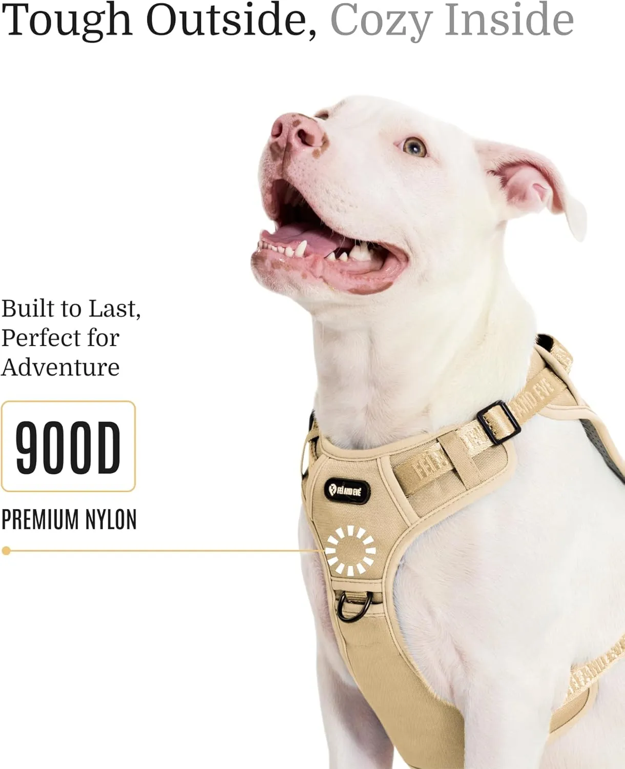 2025 New Edition, Fei & Eve Classic Dog Harness - Quick-Release Buckles | 3-Point No-Pull Control | Heavy-Duty 900D Nylon | Dual Safety Handles | Breathable Mesh | Adjustable Fit | Large,Champagne