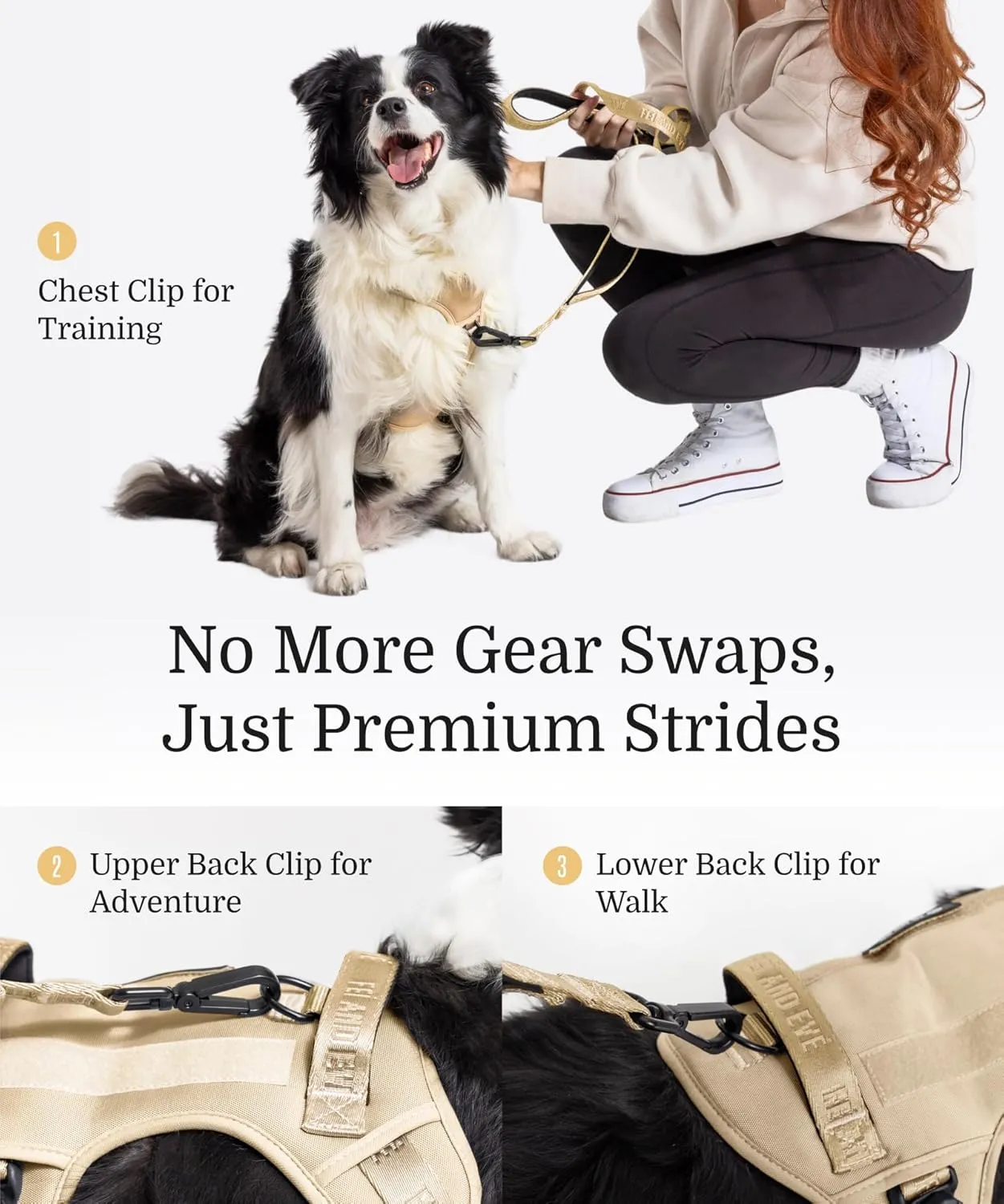 2025 New Edition, Fei & Eve Classic Dog Harness - Quick-Release Buckles | 3-Point No-Pull Control | Heavy-Duty 900D Nylon | Dual Safety Handles | Breathable Mesh | Adjustable Fit | Large,Champagne