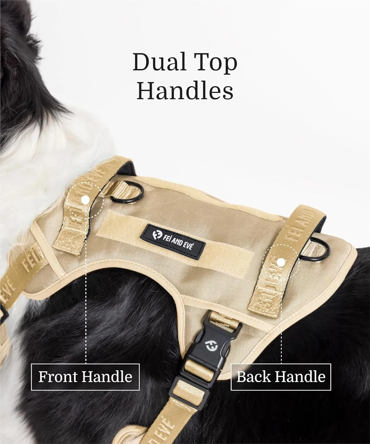 2025 New Edition, Fei & Eve Classic Dog Harness - Quick-Release Buckles | 3-Point No-Pull Control | Heavy-Duty 900D Nylon | Dual Safety Handles | Breathable Mesh | Adjustable Fit | Large,Champagne