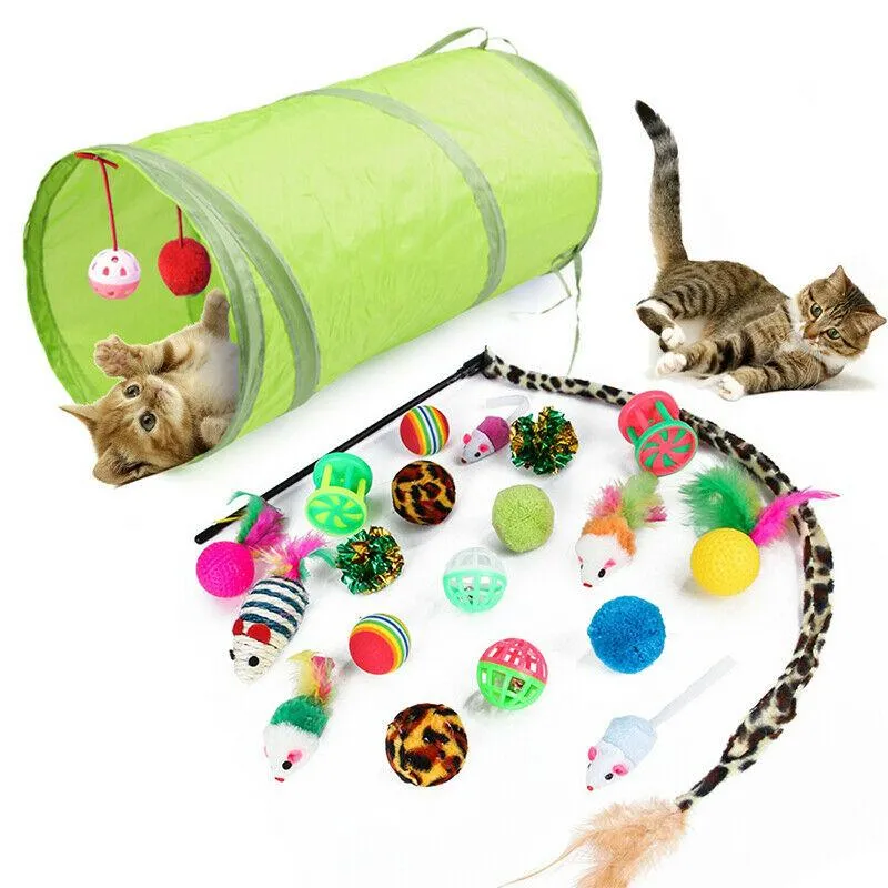 21pcs Cat Rod Mouse Feathers Balls Pet Play Toys