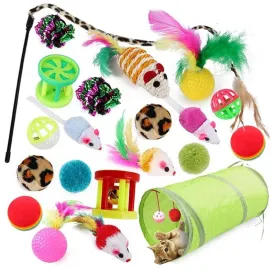 21pcs Cat Rod Mouse Feathers Balls Pet Play Toys