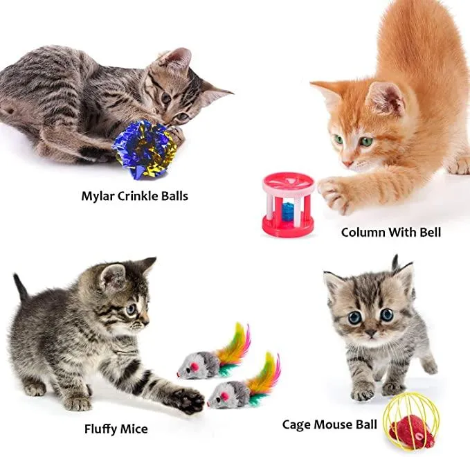 21pcs Cat Rod Mouse Feathers Balls Pet Play Toys