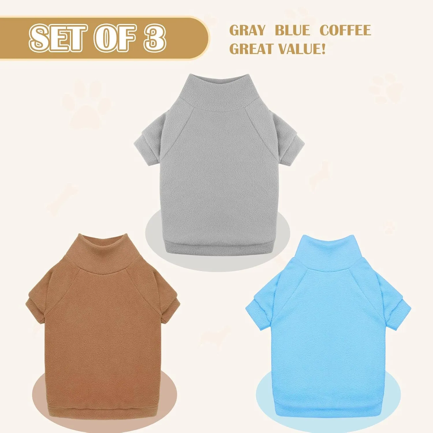 3 Pack Dog Sweaters for Small Dogs, Fleece Dog Sweater Dog Clothes Turtleneck Soft Warm Dog Sweatshirt Puppy Sweater Boy Girl Pet(Gray Blue Coffee,S)