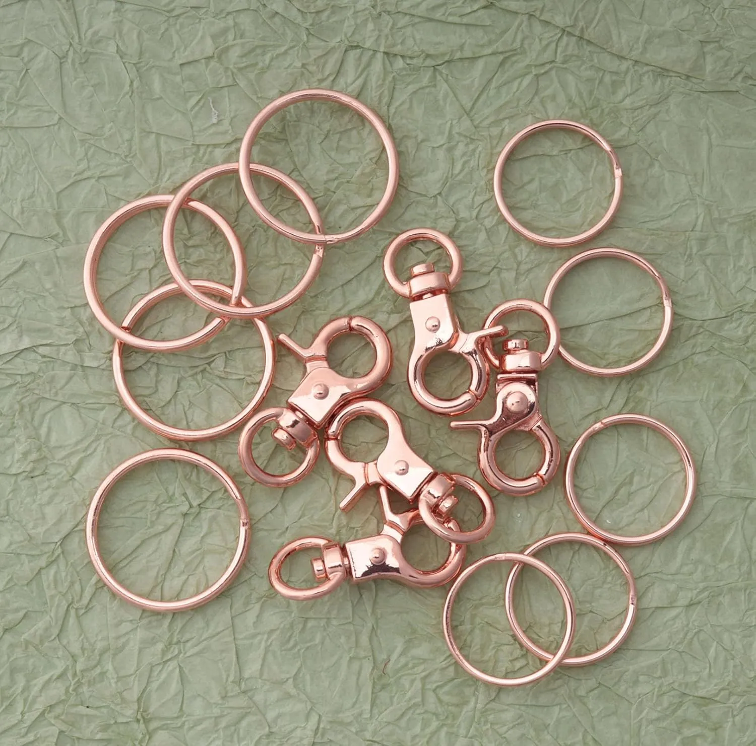 5 Pcs Dog Tag Clips with 3/4 Inch & 1 Inch Keychains - MultiPurpose Metal Dog Tag Rings for Pet Kitten Cat Collars ID Holder Harnesses (Rose Gold)