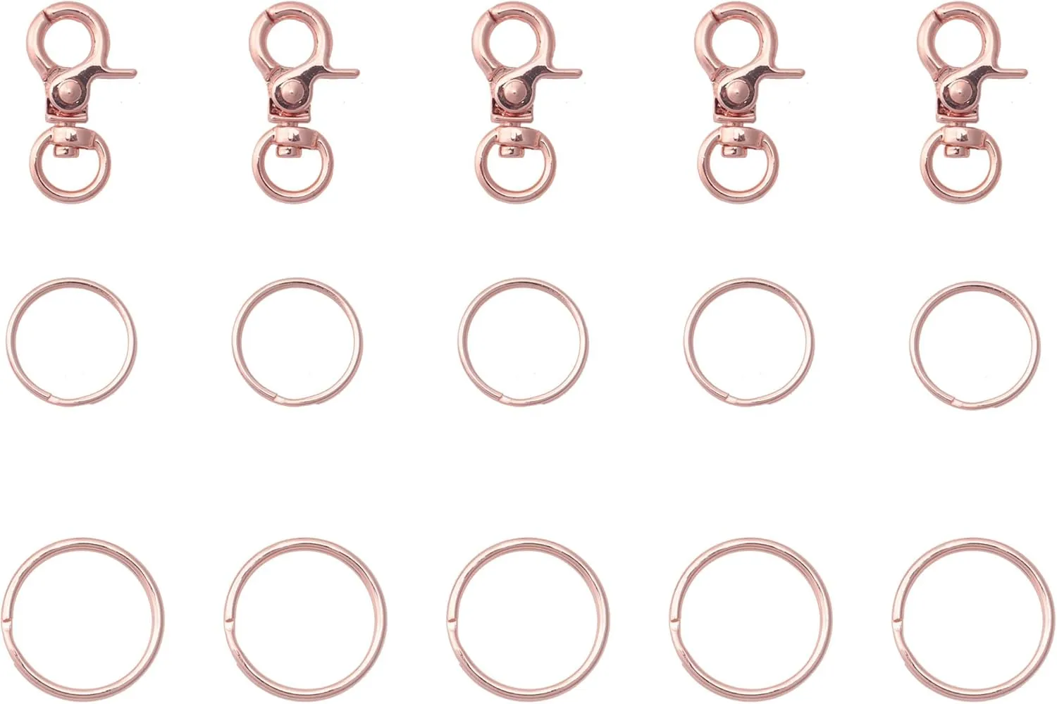 5 Pcs Dog Tag Clips with 3/4 Inch & 1 Inch Keychains - MultiPurpose Metal Dog Tag Rings for Pet Kitten Cat Collars ID Holder Harnesses (Rose Gold)