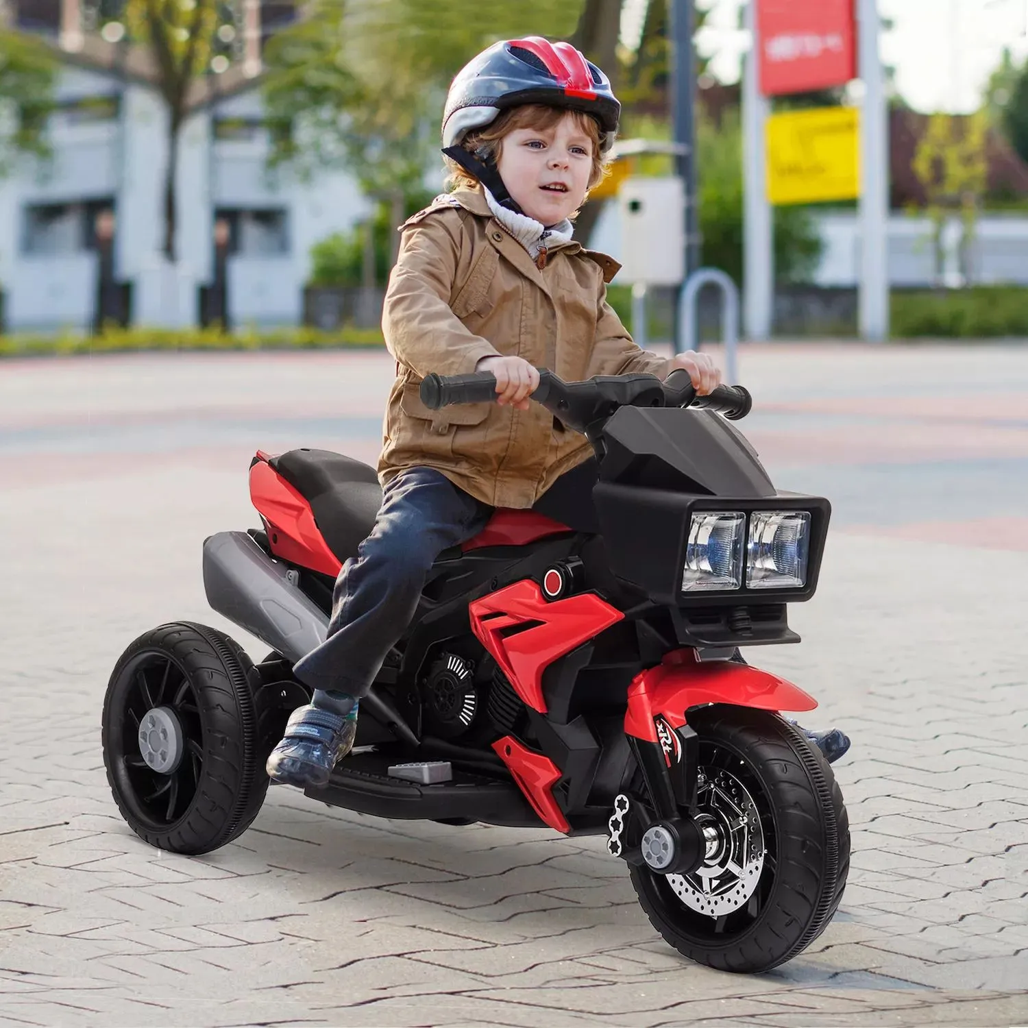 Aosom 6V children's dirt bike electric battery bike ride toy off road street bike with music horn and lights motorcycle for girls and boys, red Aosom, white