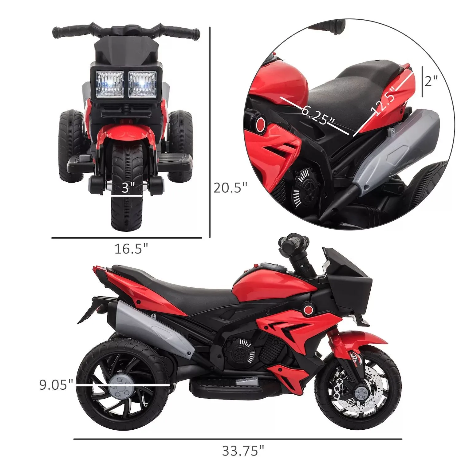 Aosom 6V children's dirt bike electric battery bike ride toy off road street bike with music horn and lights motorcycle for girls and boys, red Aosom, white