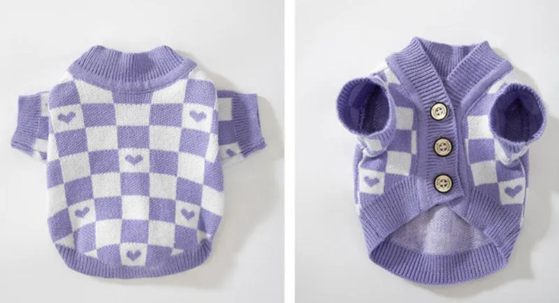 Autumn and winter fresh flower jacquard knitted cardigan puppy dog two-legged sweater