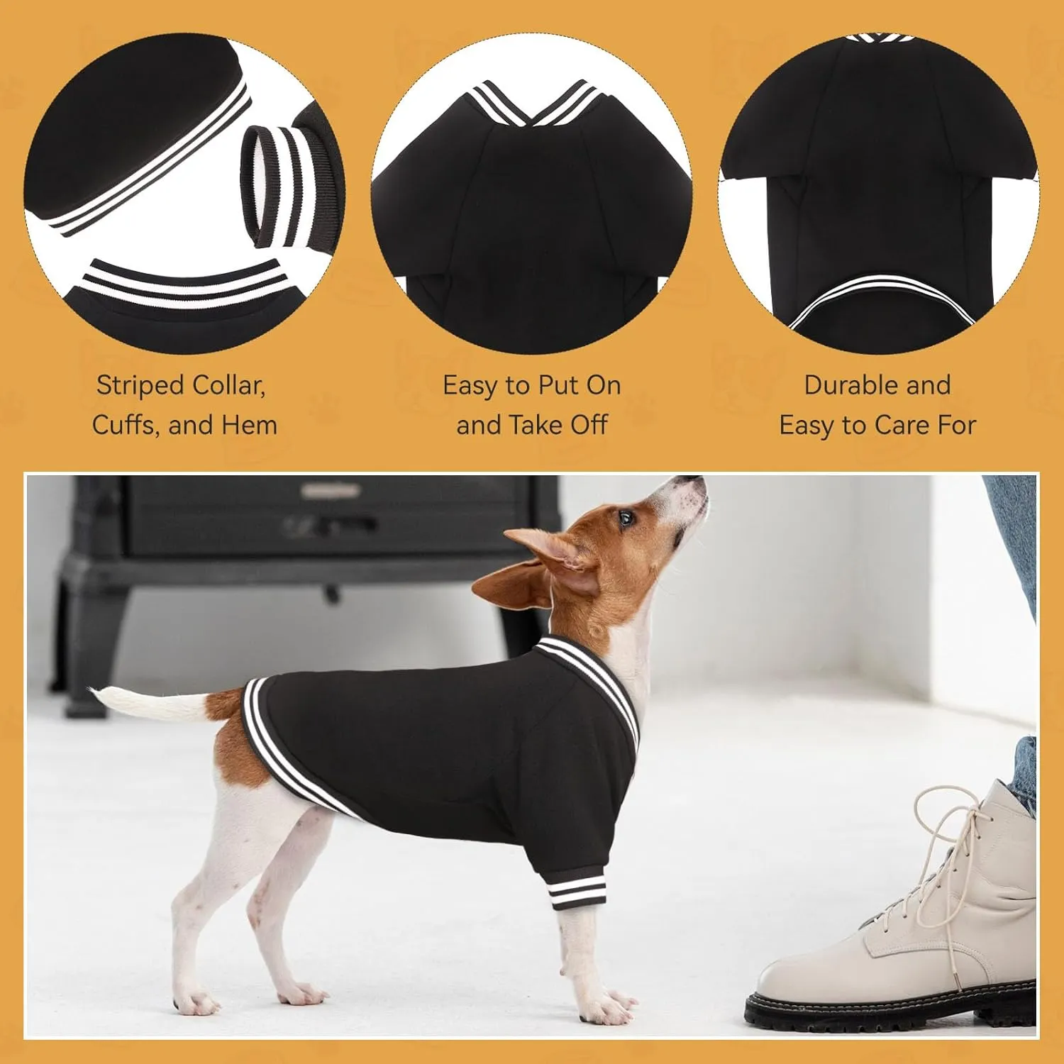 Baseball Jacket Dog Sweater Brushed Fleece Soft Warm Sweatshirt for Small Dogs Puppy Boy Girl Pet(Black-XS)