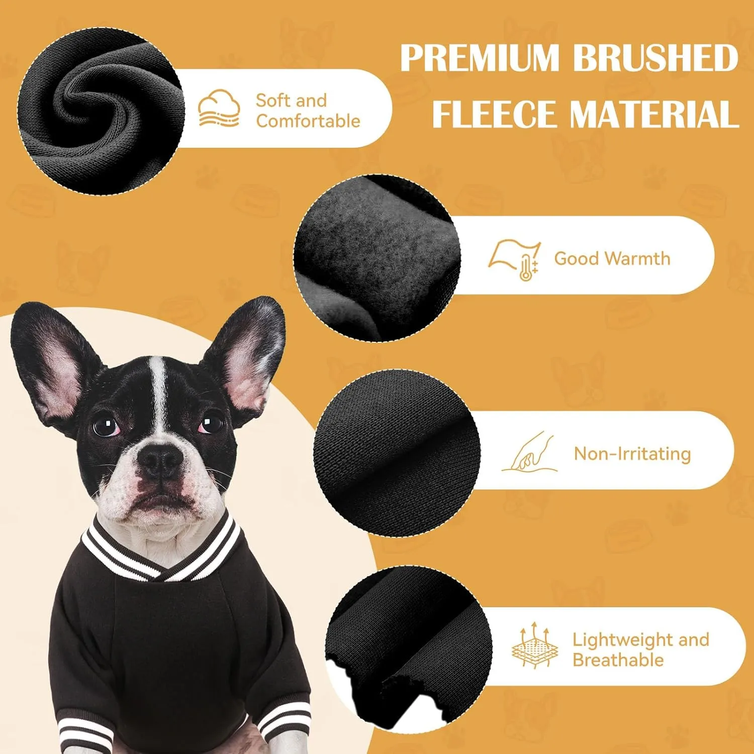 Baseball Jacket Dog Sweater Brushed Fleece Soft Warm Sweatshirt for Small Dogs Puppy Boy Girl Pet(Black-XS)