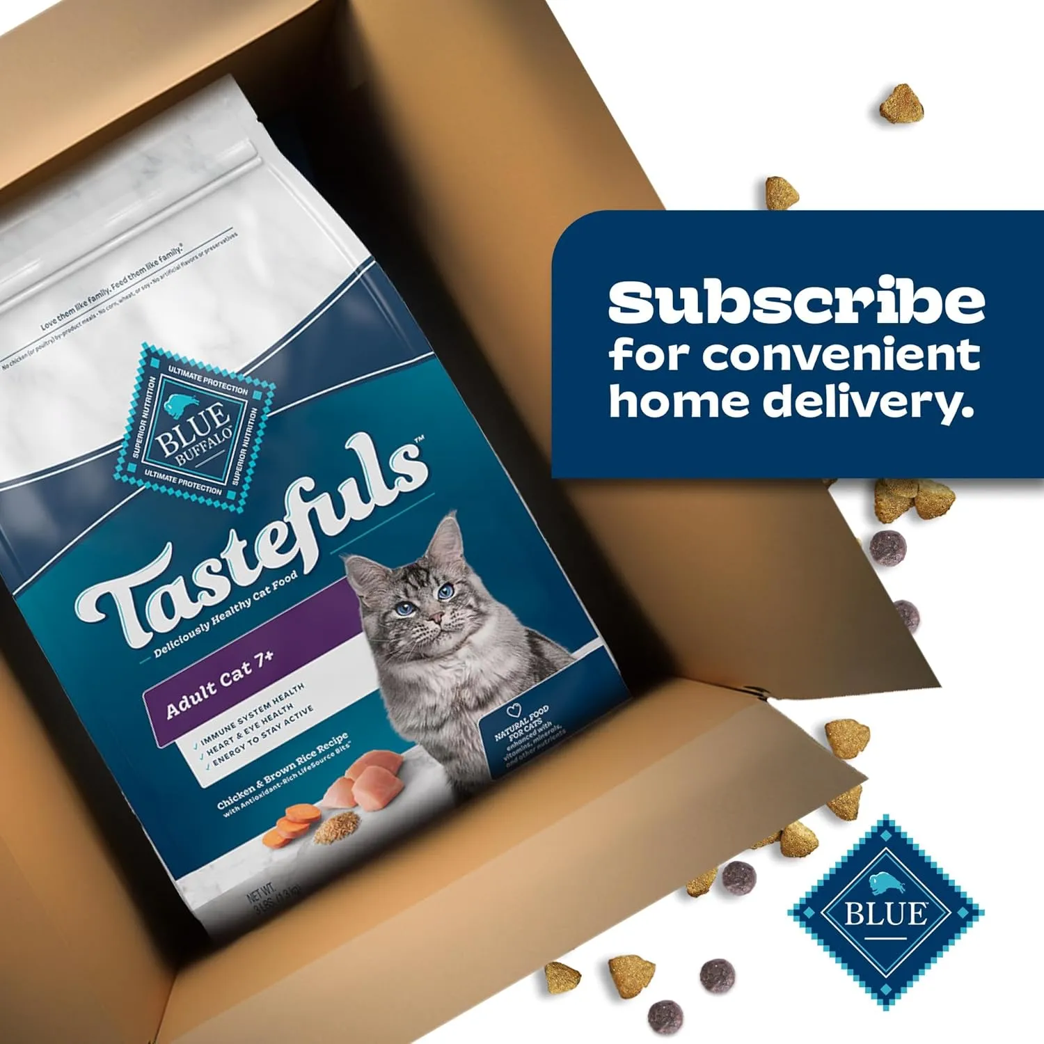 Blue Buffalo Tastefuls Mature Dry Cat Food for Adult Cats 7 , Made in the USA with Natural Ingredients, Chicken & Brown Rice Recipe, 3-lb. Bag