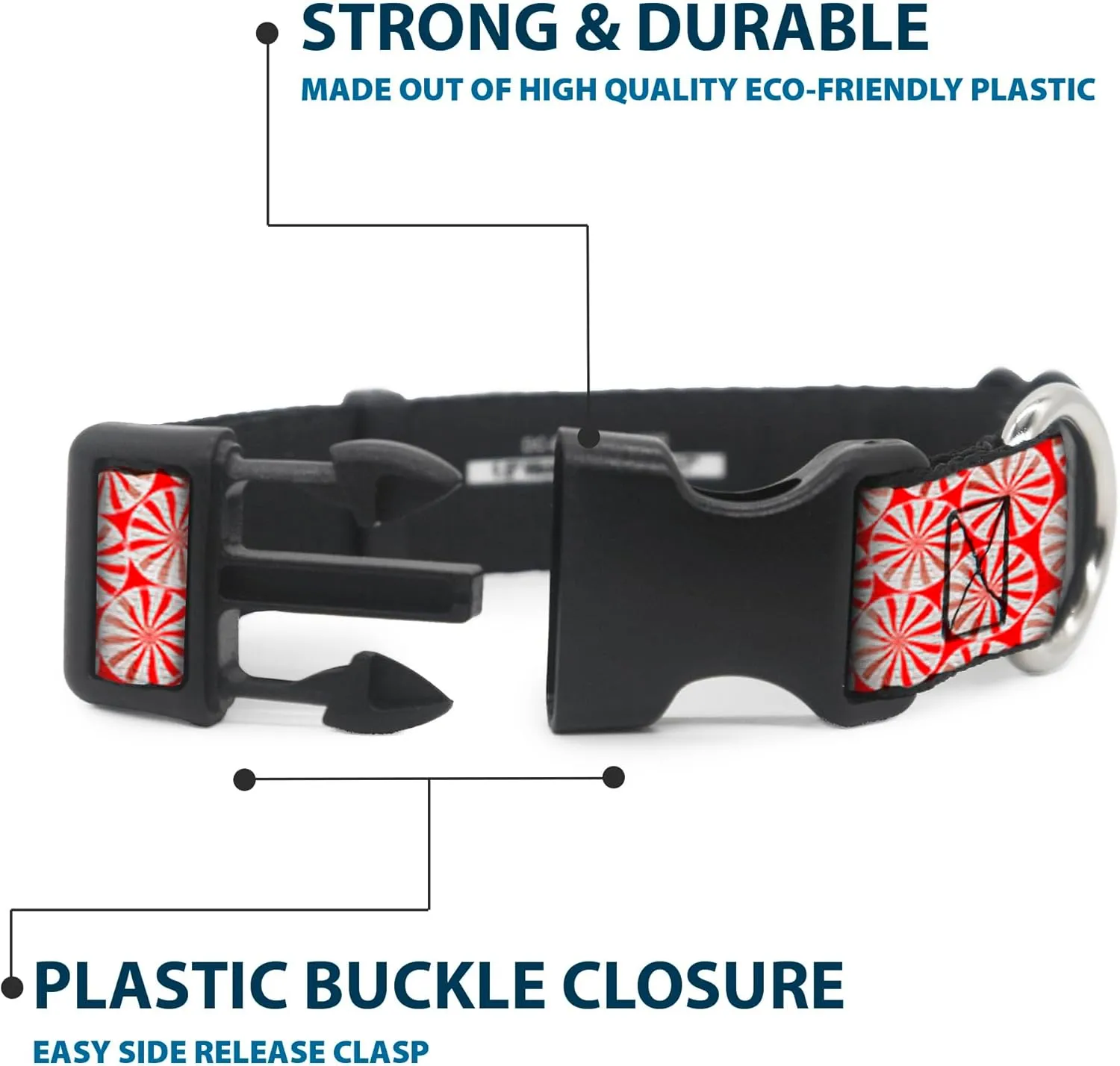 Buckle-Down 15-26" Peppermint Candies Plastic Clip Collar, Large