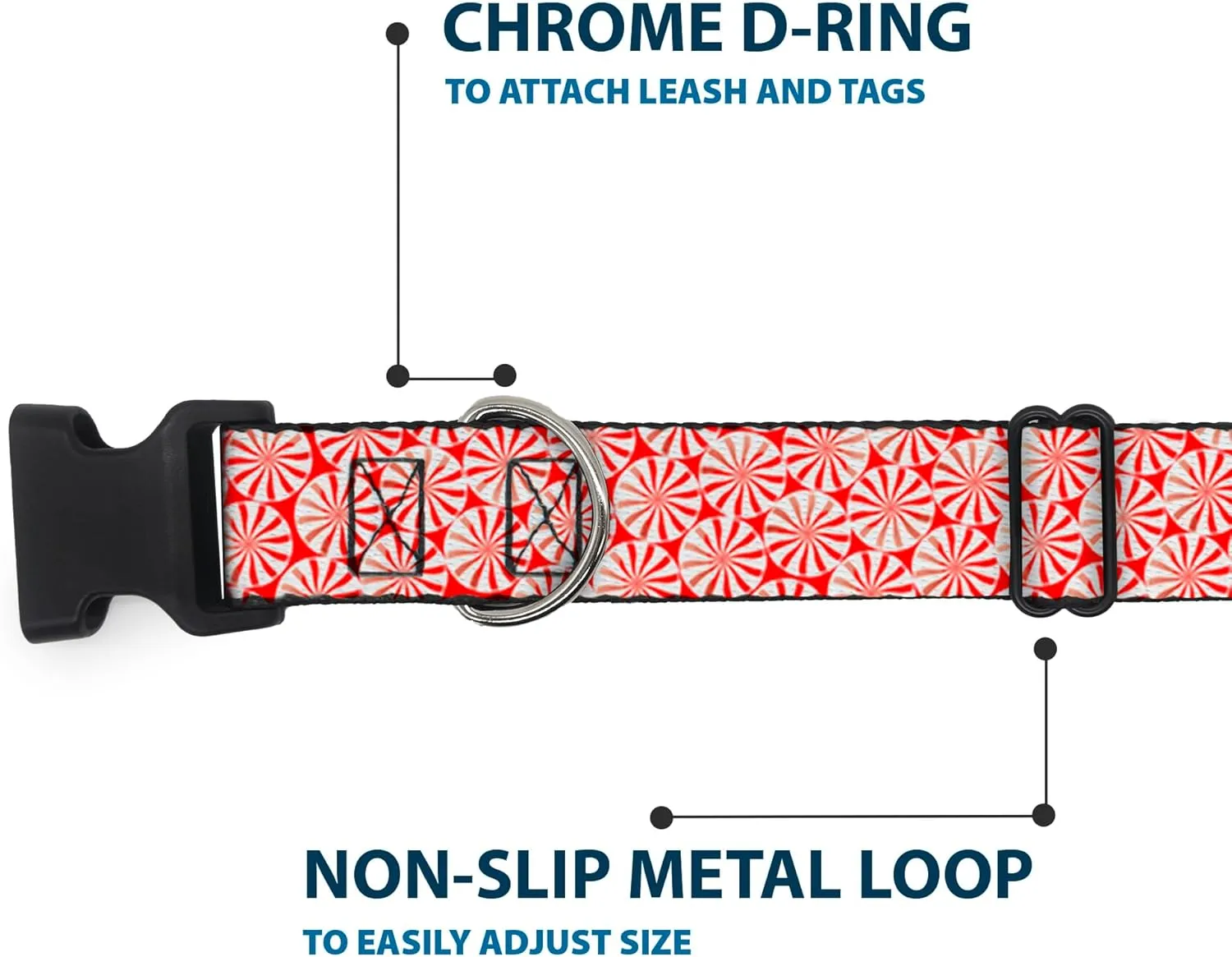 Buckle-Down 15-26" Peppermint Candies Plastic Clip Collar, Large