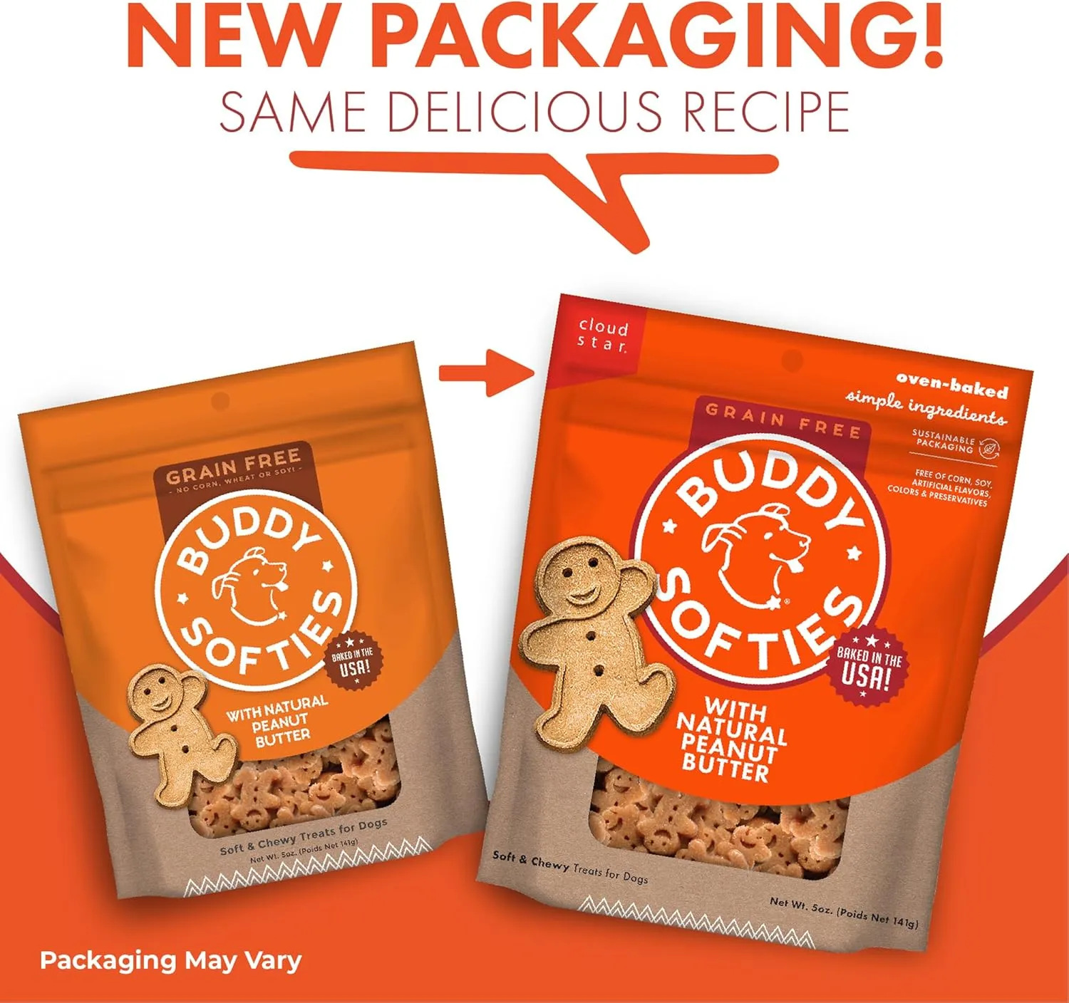 Buddy Biscuit Softies 5 oz. Pouch, Grain-Free Soft & Chewy, Natural Peanut Butter Flavor Dog Treats, Oven Baked in the USA