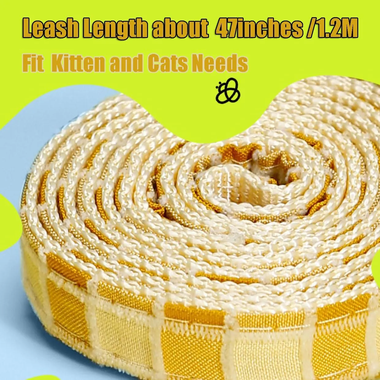 Cat Harness & Leash Set, Cats Escape Proof - Adjustable Kitten Harness for Large Small Cats, Cute Bee Plaid Lightweight Soft Petsafe Harness (Yellow Plaid Bee, M (for 7.0-16.5lb))