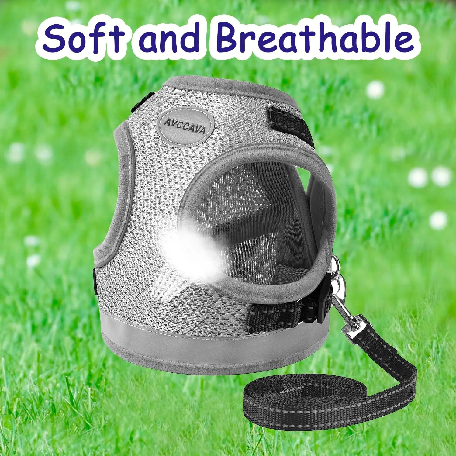 Cat Harness and Leash for Walking, Kitten Escape Proof Harnesses, Adjustable Reflective Puppy Harness with Leashes Set, Easy Adjustable Soft net Breathable Pet Safety Vest Grey