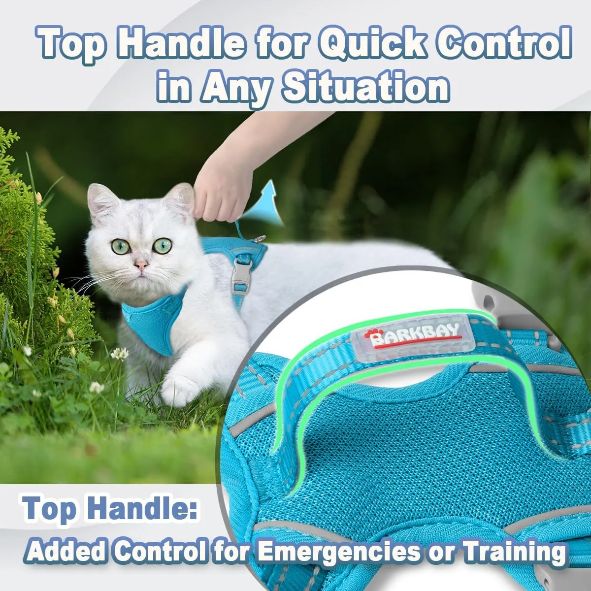 Cat Harness and Leash Set Escape Proof for Kitten Walking, Soft Adjustable Top Handle Vest Harnesses for Cats, Easy Control Breathable Reflective Small Medium Large, Blue,XS