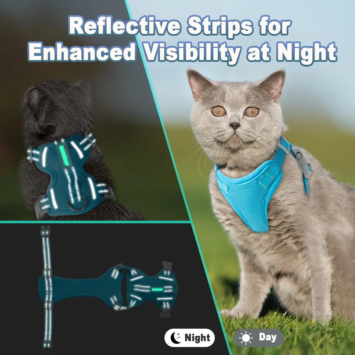 Cat Harness and Leash Set Escape Proof for Kitten Walking, Soft Adjustable Top Handle Vest Harnesses for Cats, Easy Control Breathable Reflective Small Medium Large, Blue,XS