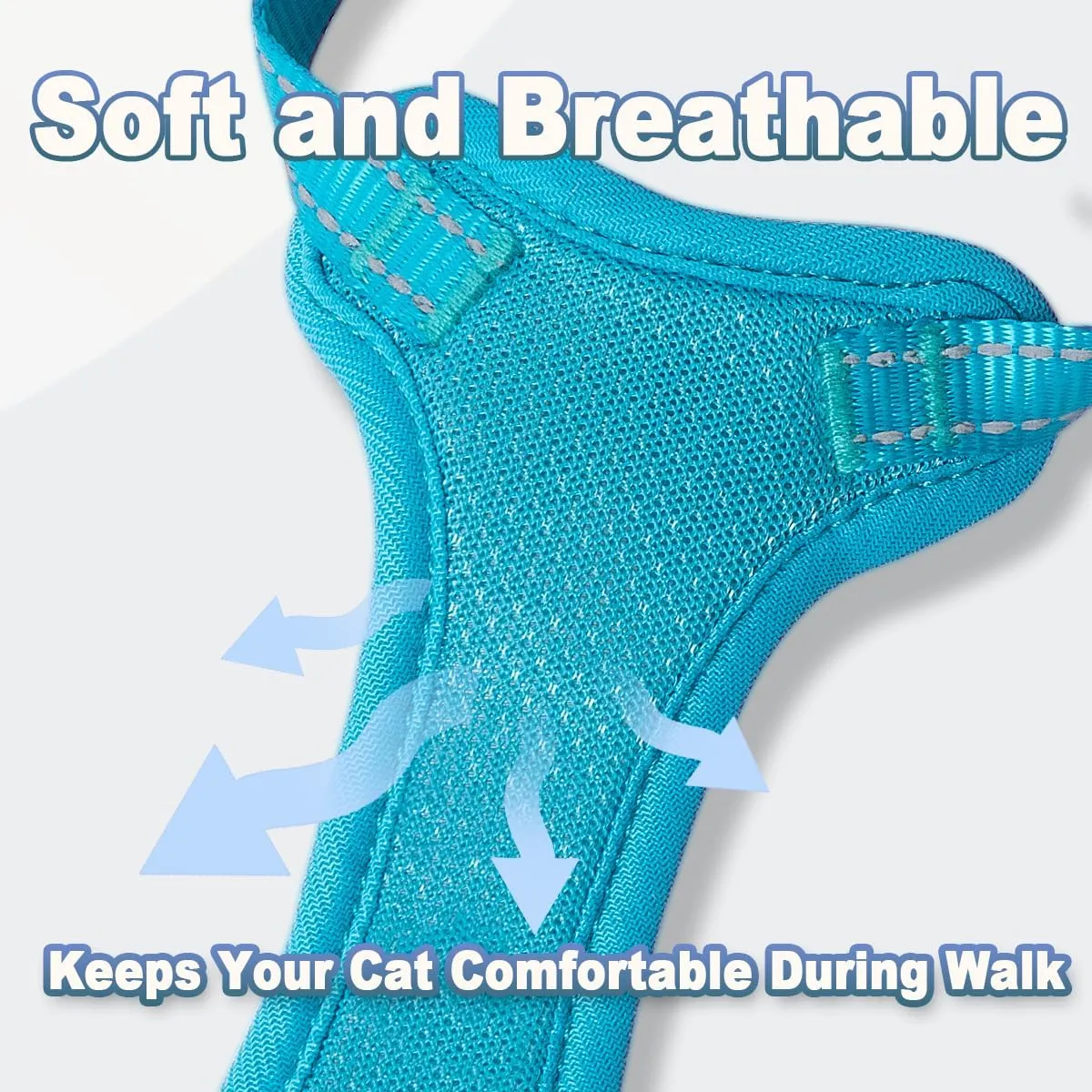 Cat Harness and Leash Set Escape Proof for Kitten Walking, Soft Adjustable Top Handle Vest Harnesses for Cats, Easy Control Breathable Reflective Small Medium Large, Blue,XS