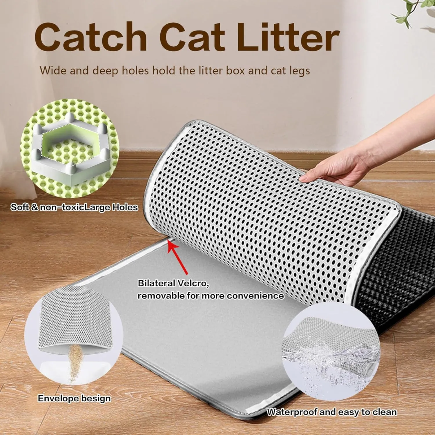 Cat Litter Box Mat, Honeycomb Double Layer Easy Clean Cat Litter Trap Mat Less Waste,Soft On Paws,Non-Slip, Litter Mat for Litter Box,Yellow-L