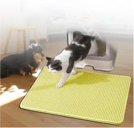 Cat Litter Box Mat, Honeycomb Double Layer Easy Clean Cat Litter Trap Mat Less Waste,Soft On Paws,Non-Slip, Litter Mat for Litter Box,Yellow-L