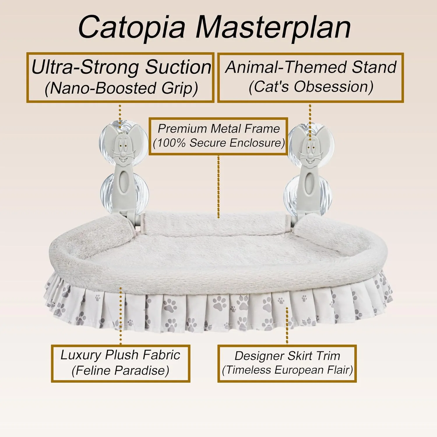 Cat Window Perch for Large Cats - No Tools Needed with 4 Super Suction Cups, Soft Chew-Resistant Fleece & Easy Clean Design