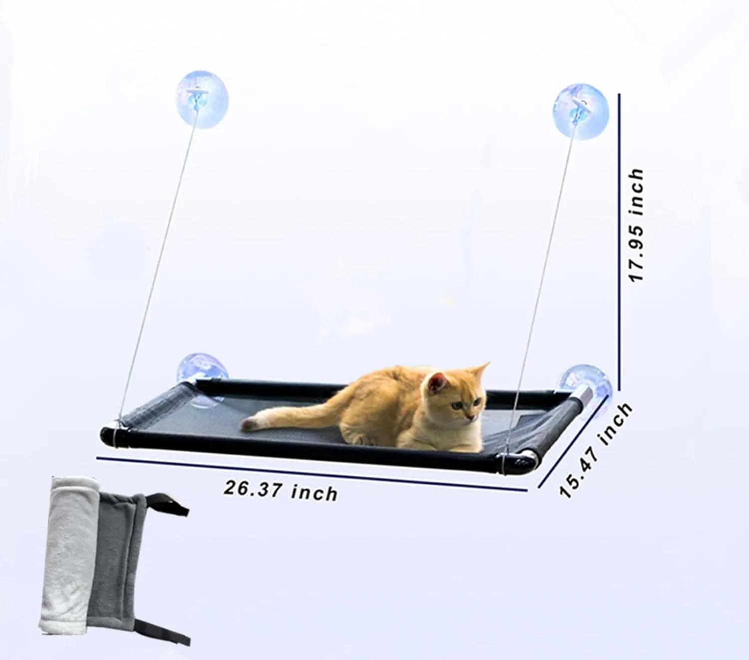 Cat Window Perch,Cat Window Hammock with Four Large Suction Cups Easy-Install, No Tools Required,Cat Bed Space-Saving for Comfortable Resting and Sunbathing (Black, Large)