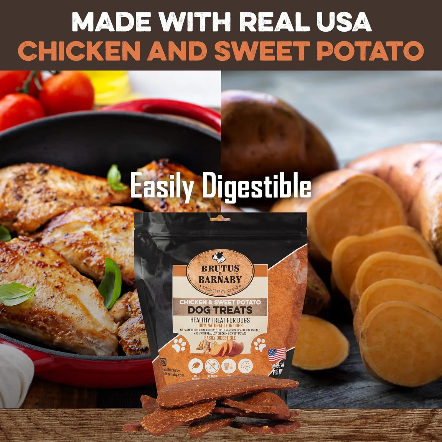 Chicken & Sweet Potato Jerky Dog Treats - Grain-Free, Preservative-Free, No Fillers - All Natural USA Chicken & Sweet Potato, High In Antioxidants - Healthy, Tasty Treat For Dogs