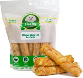 Chicken Wrapped Rawhide Dog Treats for Medium Dogs  10ct. Rawhide Chew Sticks  Limited Ingredient Long Lasting Chews Made in The USA with Natural Chicken and Beef Hide Twists