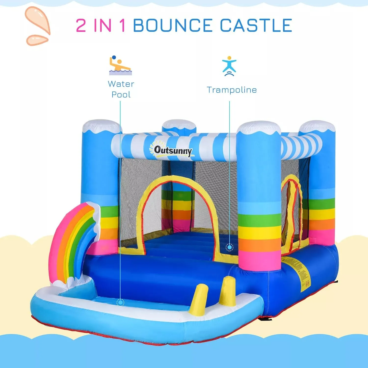 Children's inflatable jumping house Outsunny 2 in 1 jumping castle with trampoline and pool Includes carrying bag and Outsunny inflatable pump
