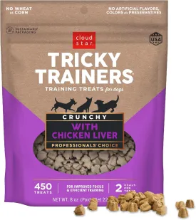 Cloud Star Tricky Trainers Crunchy Dog Training Treats 8 oz. Pouch, Chicken Liver Flavor, Low Calorie Behavior Aid with 450 treats