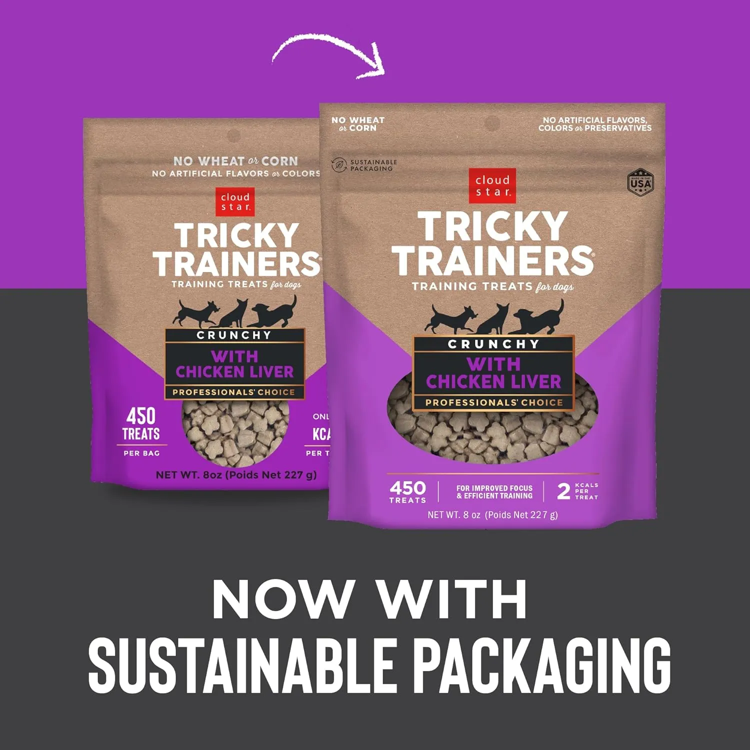 Cloud Star Tricky Trainers Crunchy Dog Training Treats 8 oz. Pouch, Chicken Liver Flavor, Low Calorie Behavior Aid with 450 treats