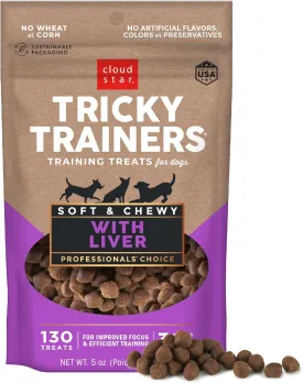 Cloud Star Tricky Trainers Soft & Chewy Dog Training Treats 5 oz Pouch, Liver Flavor, Low Calorie Behavior Aid with 130 treats