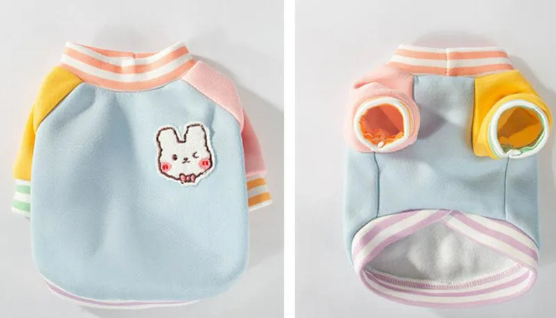 Contrast color smiley kitten bottoming shirt autumn and winter with scarf warm suit pet spring two-legged clothes