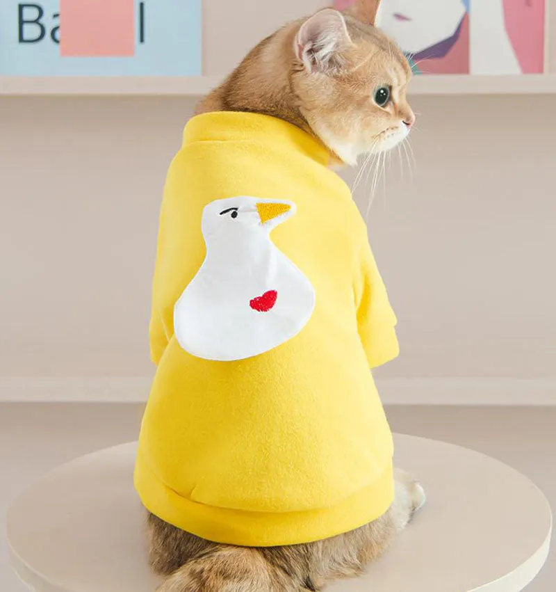 Contrast color smiley kitten bottoming shirt autumn and winter with scarf warm suit pet spring two-legged clothes
