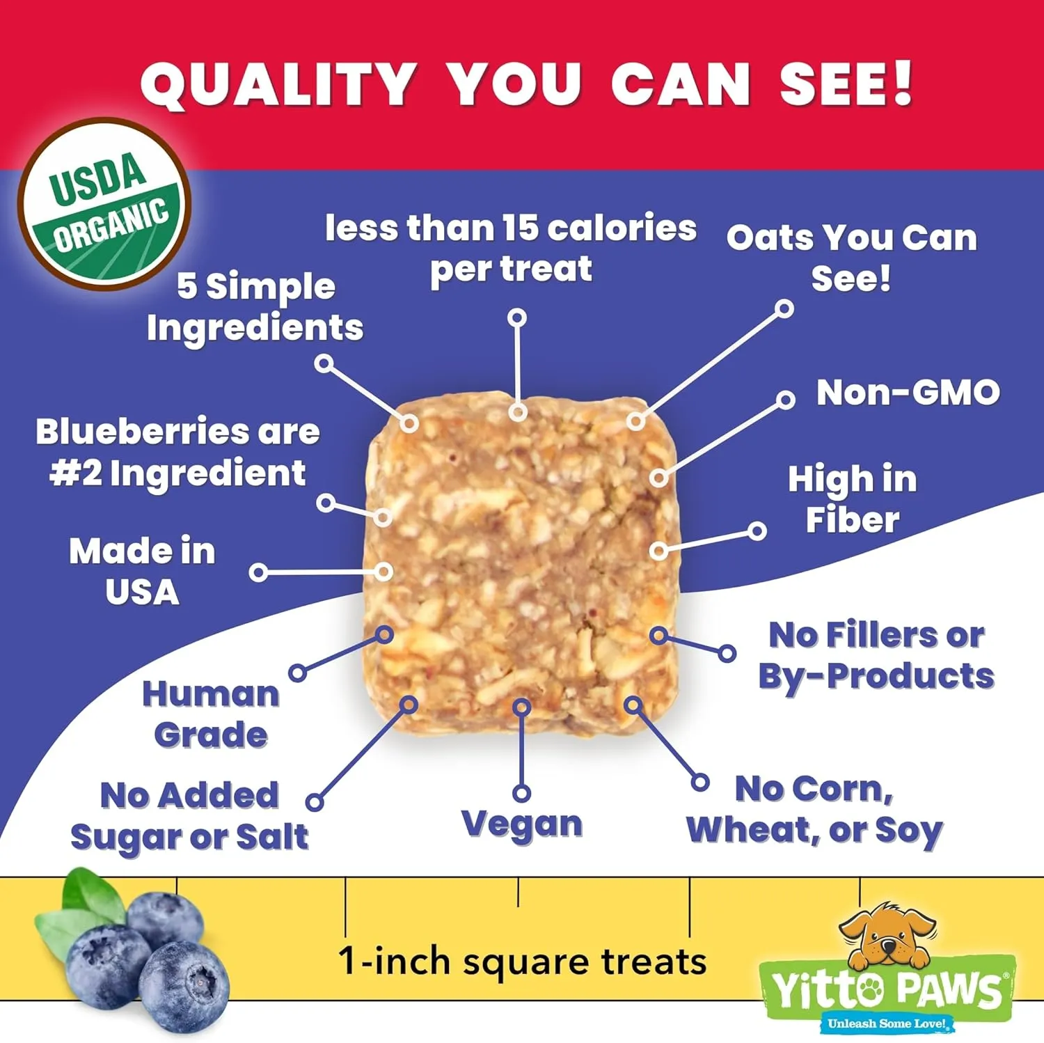 Crunchy Organic Blueberry Dog Treats, Oats & Peanut Butter Healthy Dog Treats, Vegan All Natural Dog Training Treats Made in USA Only  Low Calorie, Human-Grade, No Sugar Added Dog Biscuits