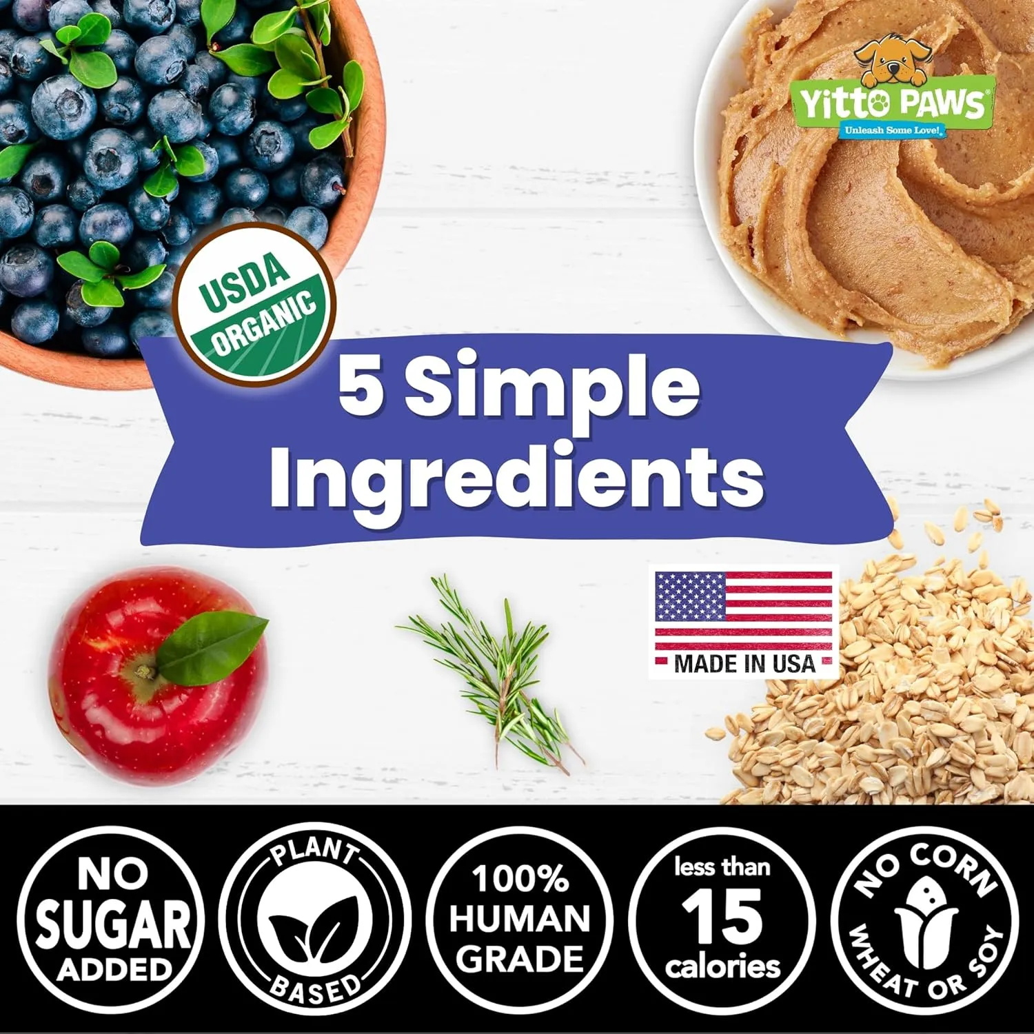 Crunchy Organic Blueberry Dog Treats, Oats & Peanut Butter Healthy Dog Treats, Vegan All Natural Dog Training Treats Made in USA Only  Low Calorie, Human-Grade, No Sugar Added Dog Biscuits
