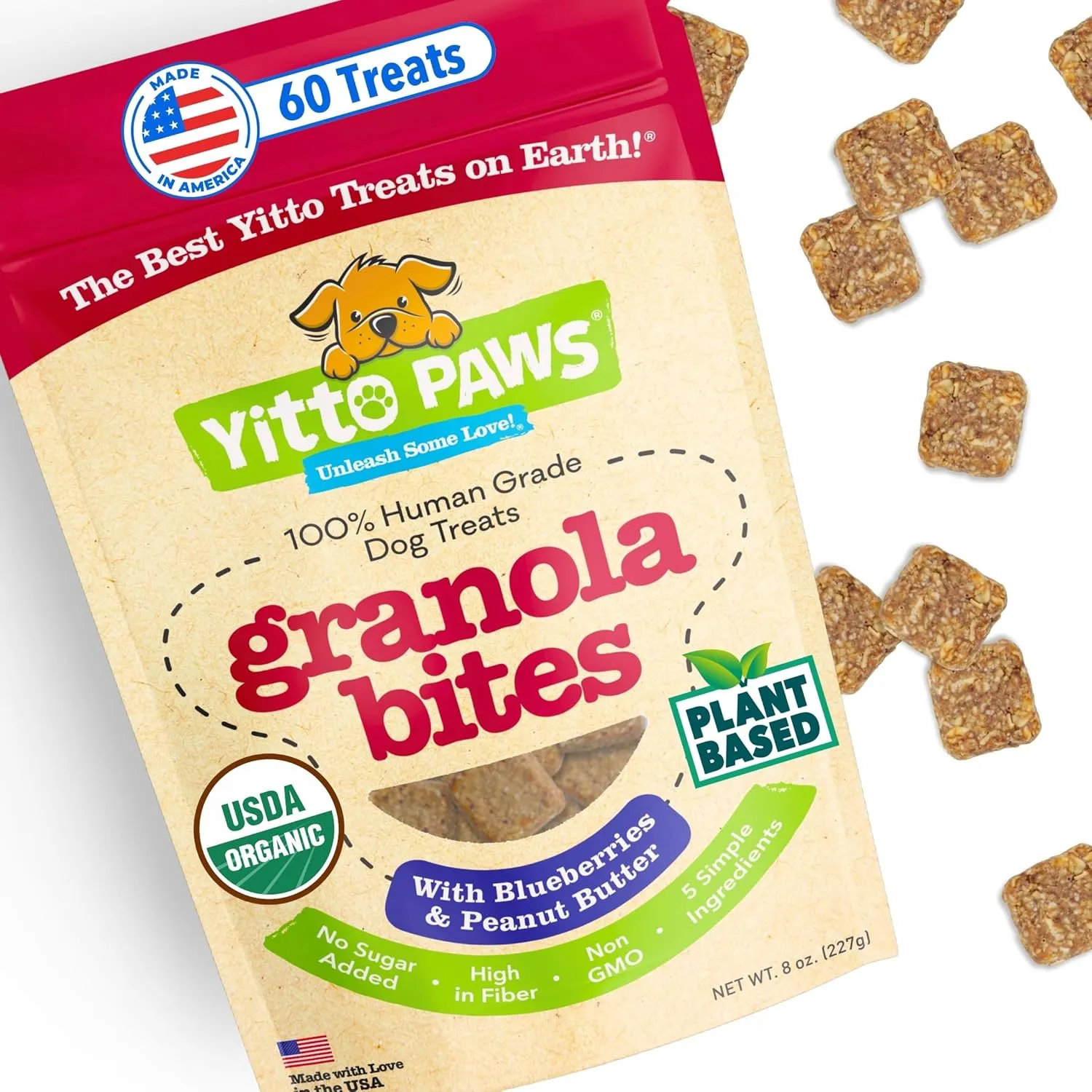 Crunchy Organic Blueberry Dog Treats, Oats & Peanut Butter Healthy Dog Treats, Vegan All Natural Dog Training Treats Made in USA Only  Low Calorie, Human-Grade, No Sugar Added Dog Biscuits