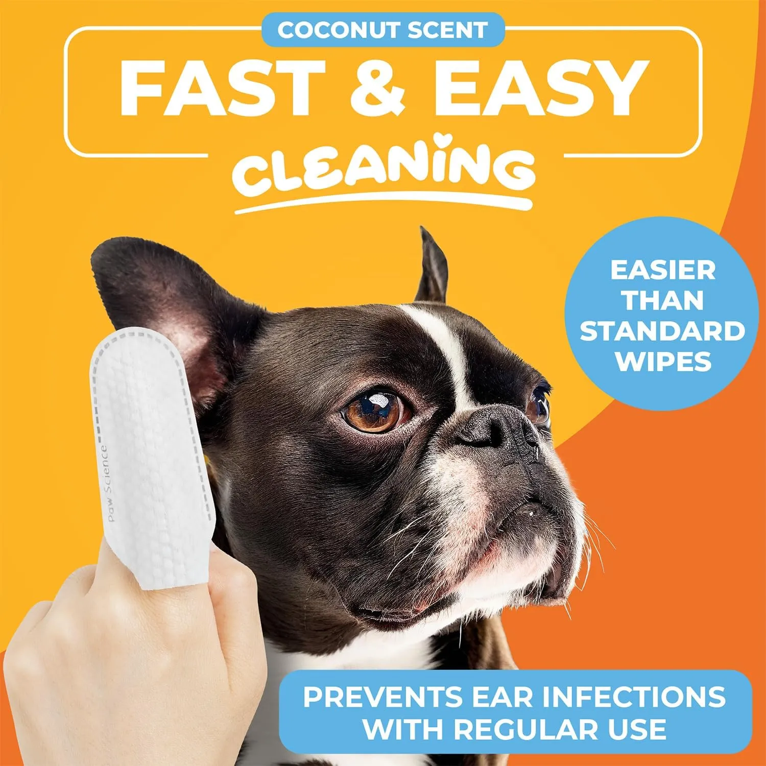 Dog Ear Cleaner Wipes  Finger Wipes for Dogs  Cleaning, Soothing, and Deodorizing Itchy Ears  Pet Ear Relief Solution - Coconut Scent