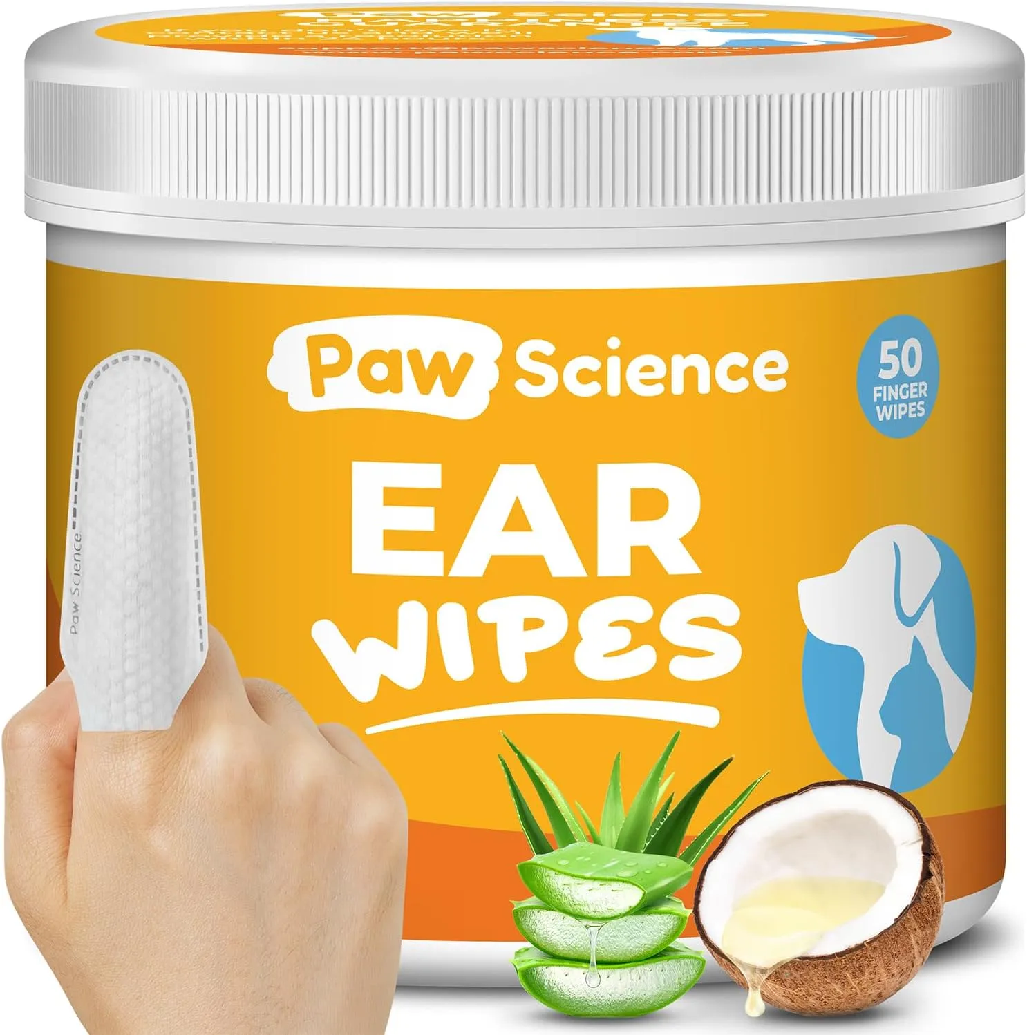 Dog Ear Cleaner Wipes  Finger Wipes for Dogs  Cleaning, Soothing, and Deodorizing Itchy Ears  Pet Ear Relief Solution - Coconut Scent