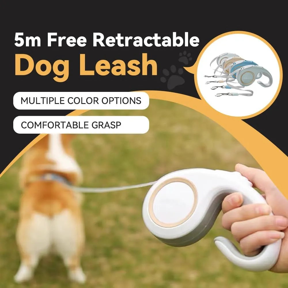 Dog Leash 360Tangle-Free Retractable Dog Leash, 16 ft. Nylon Strap for So Dogs up to 60 lbs, One-Handed Brake, Pause, Locking