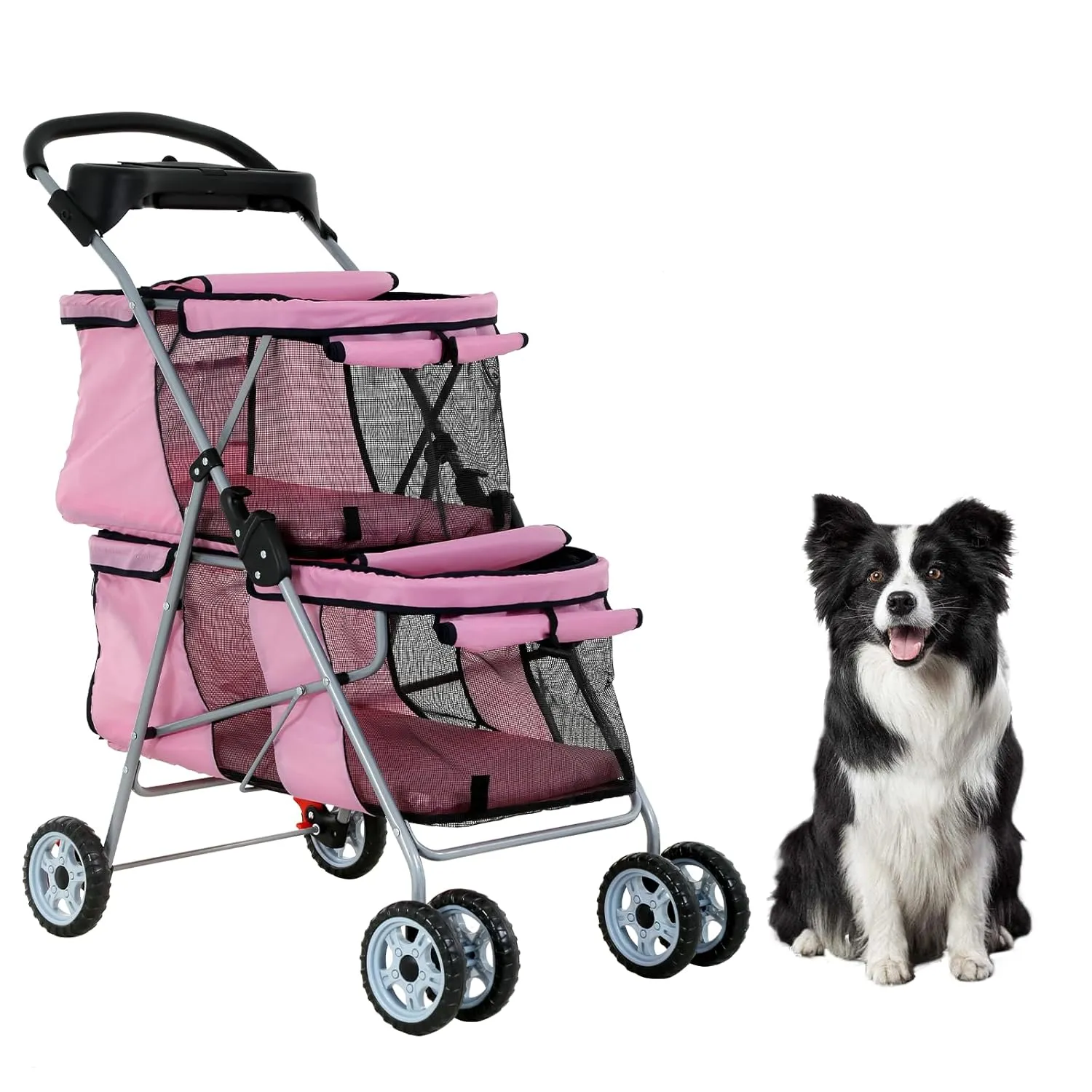 Dog Stroller Cat Strollers for Small Medium Dogs for 2 Cats Double Pet Strollers Doggie Stroller, Foldable Doggy Stroller Pet Carriers with 4 Wheels&Soft Pad, Pink