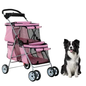 Dog Stroller Cat Strollers for Small Medium Dogs for 2 Cats Double Pet Strollers Doggie Stroller, Foldable Doggy Stroller Pet Carriers with 4 Wheels&Soft Pad, Pink