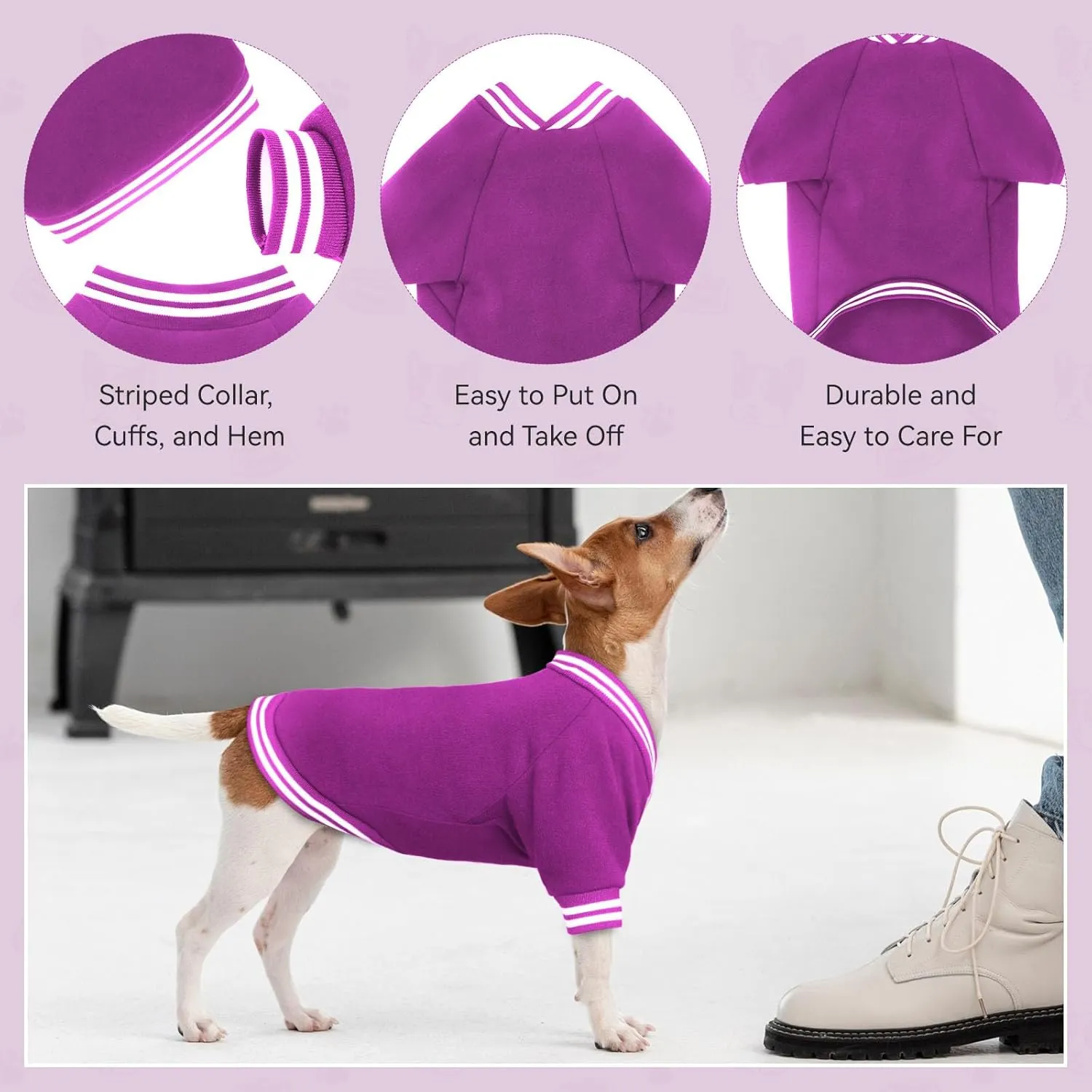 Dog Sweater Dog Clothes Brushed Fleece Baseball Jacket Soft Warm Dog Sweatshirt Dog Sweaters for Small Dogs Puppy Sweater Boy Girl Pet(Purple-XS)