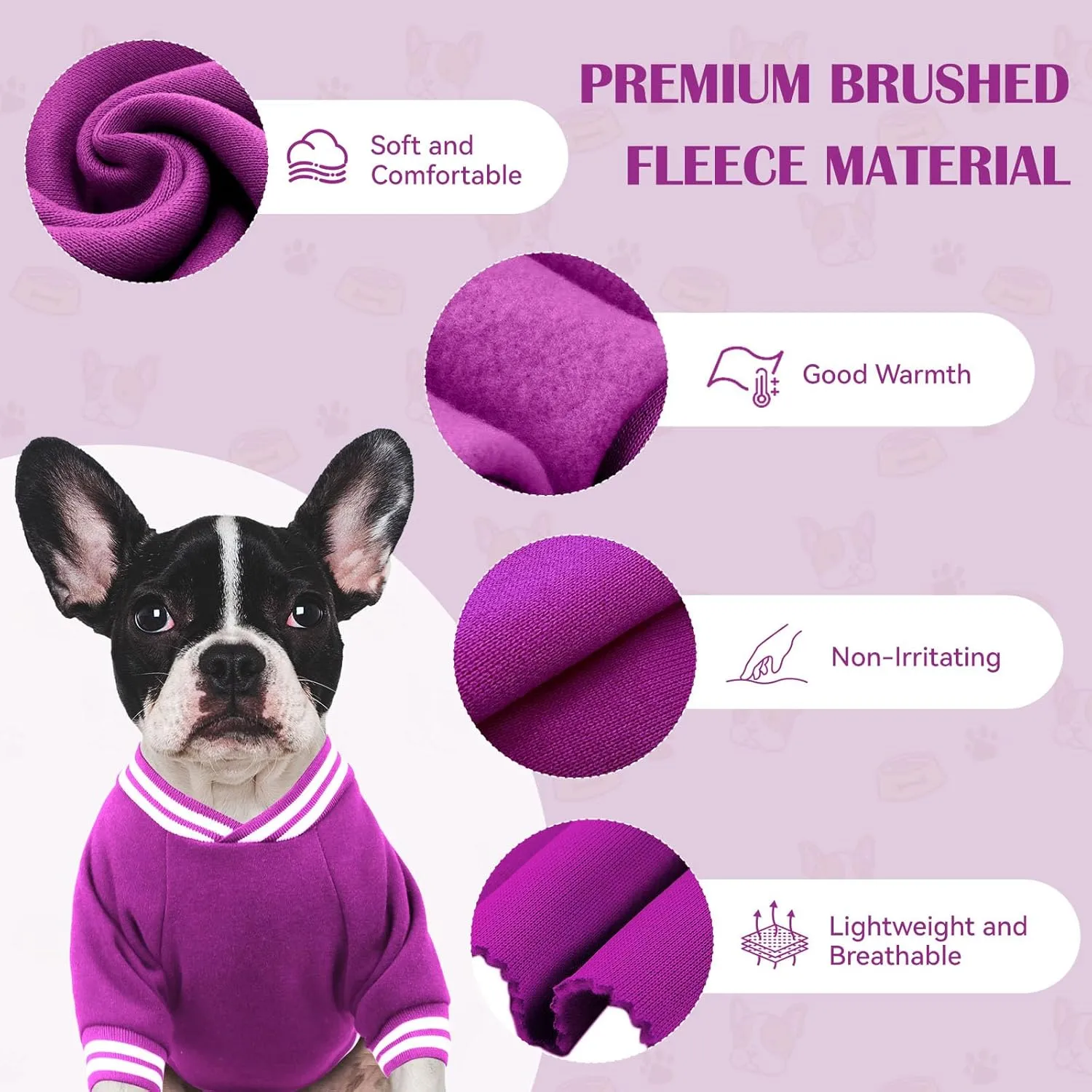 Dog Sweater Dog Clothes Brushed Fleece Baseball Jacket Soft Warm Dog Sweatshirt Dog Sweaters for Small Dogs Puppy Sweater Boy Girl Pet(Purple-XS)