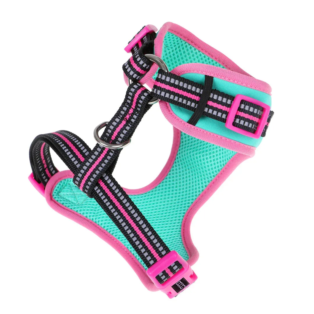 DOOG Neoflex Neoprene Rin Tin Tin Neon Teal and Pink Dog Harness Medium^^^