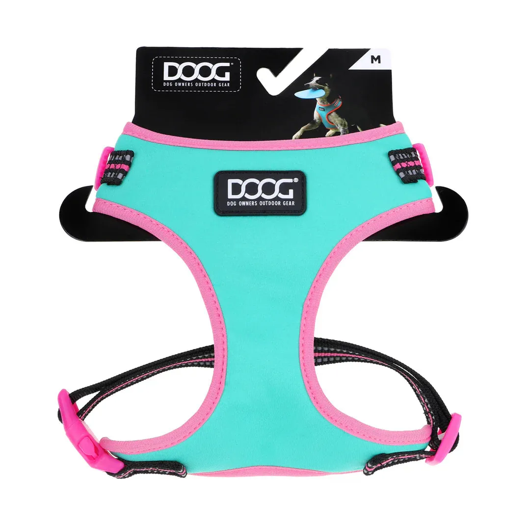 DOOG Neoflex Neoprene Rin Tin Tin Neon Teal and Pink Dog Harness Medium^^^