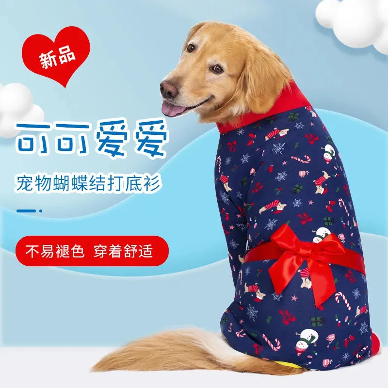 Dress Your Autumn Labrador in Style: Hair-Proof Home Pajamas with Bow Decoration - Comfy Four-Legged Clothes for Big Dogs - Dog Pajamas That Make a Fashion Statement!