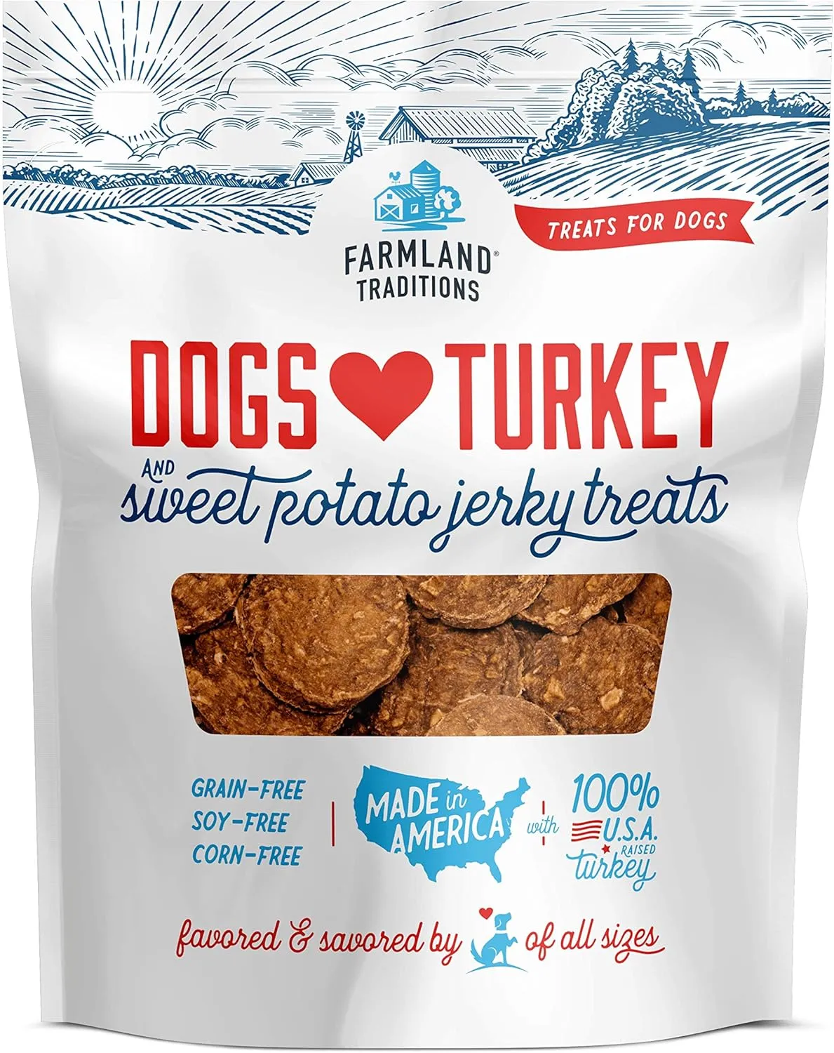 Farmland Traditions Filler Free Dogs Love Turkey & Sweet Potato Premium Jerky Treats for Dogs, 1 lb. Bag