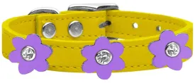Flower Leather Collar Yellow With Lavender Flowers Size 12